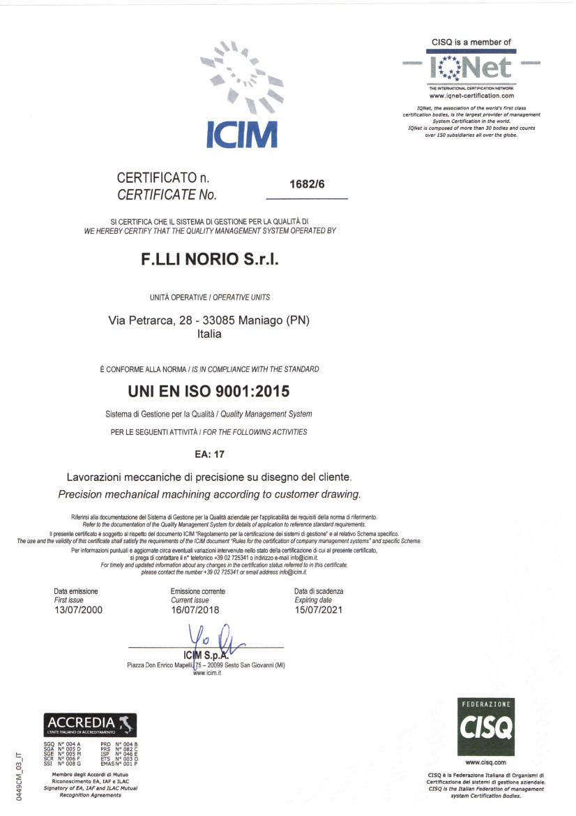 Certificazione ICIM UNI EN ISO 9001:2015