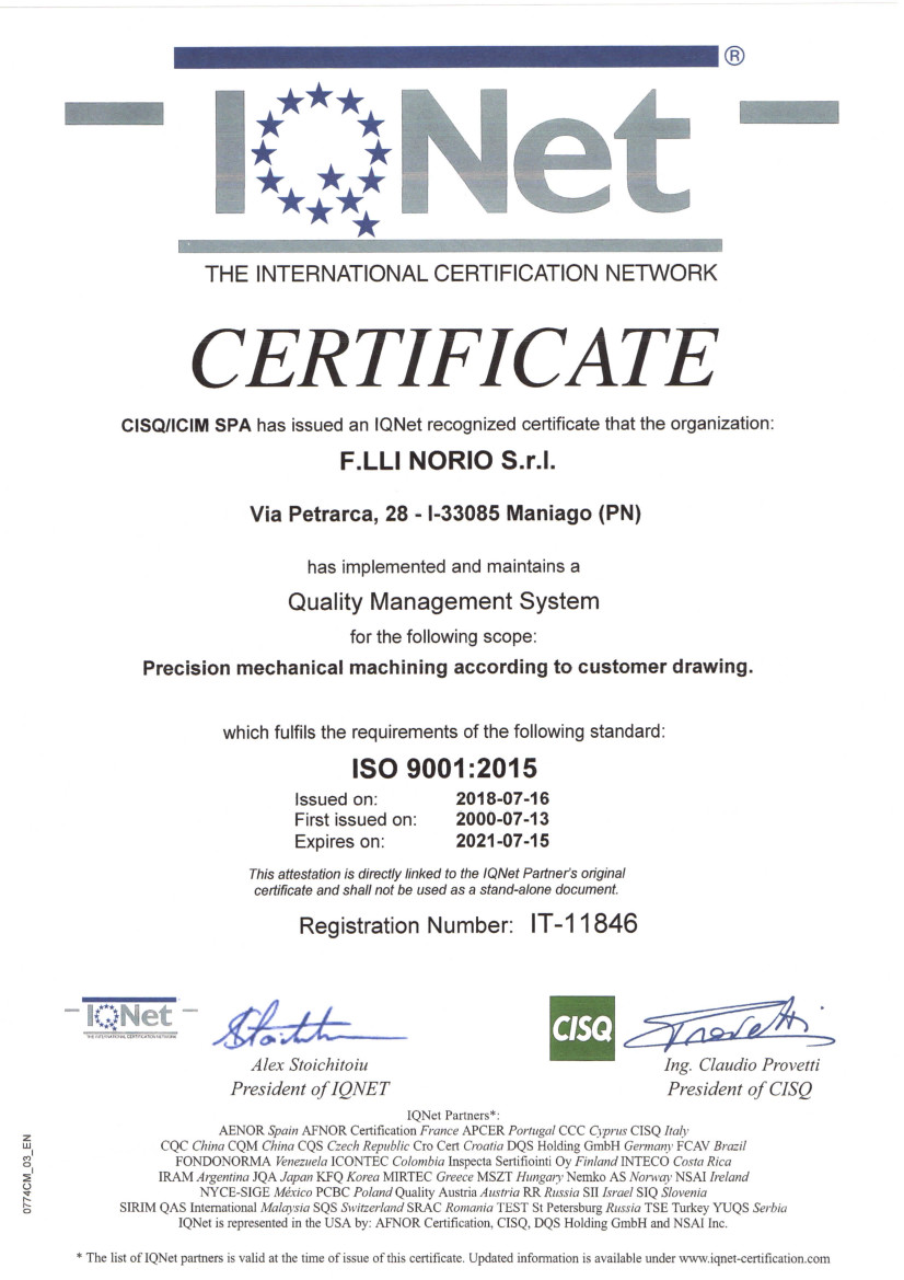 Certificazione IQNET ISO 9001:2015